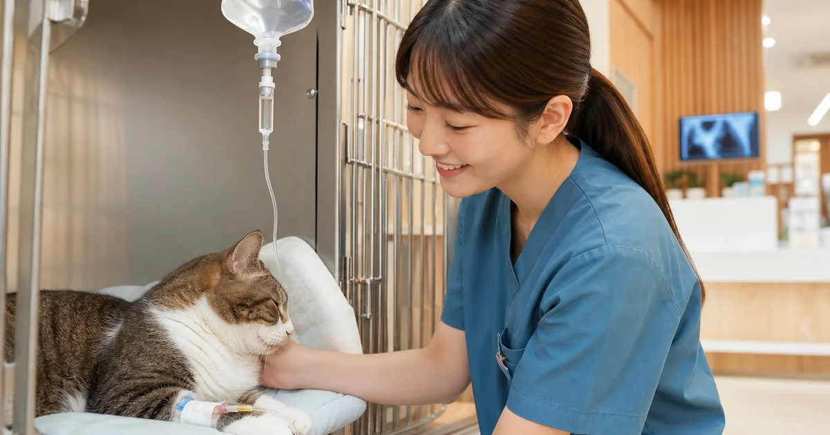 貓咪住院費用2026完整指南封面圖:貓咪在動物醫院病房接受治療