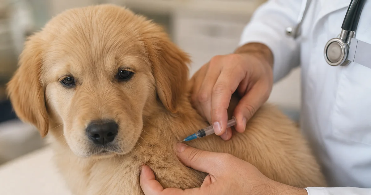 Dog vaccination at veterinary clinic