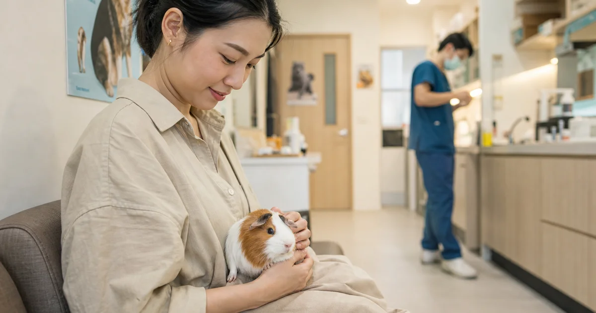 天竺鼠在特寵動物醫院候診,飼主準備帶天竺鼠看診