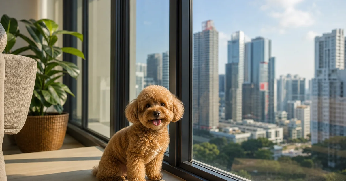 A small dog in a modern Singapore HDB apartment