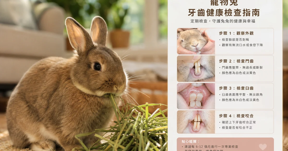 兔子啃食牧草,牙齒健康照護示意