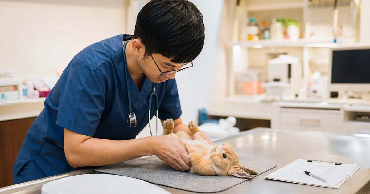 兔子在台灣動物醫院接受獸醫檢查,醫療環境整潔溫暖