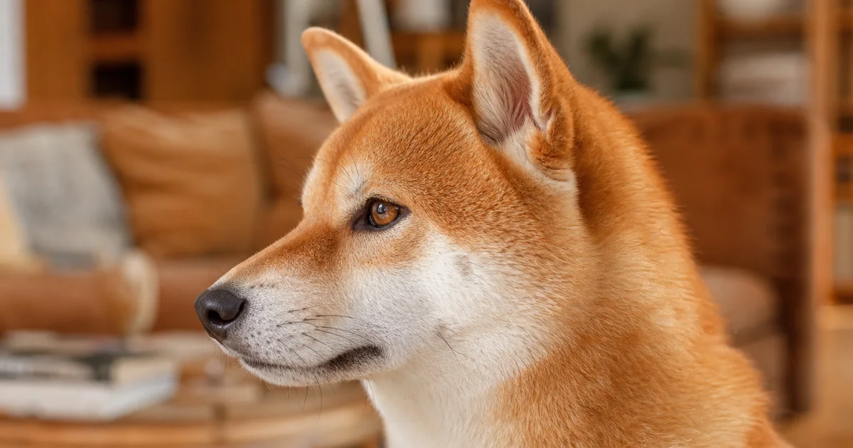 柴犬站立側面照,展示其緊湊體型與捲尾特徵