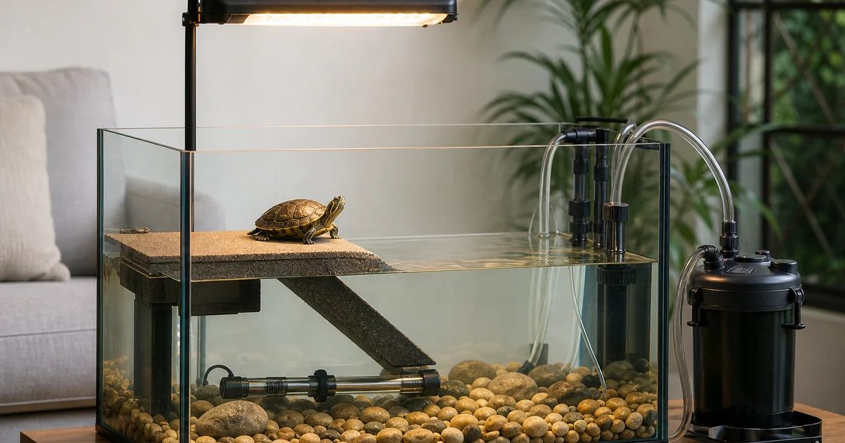 烏龜好養嗎?新手水棲烏龜飼養環境示意圖
