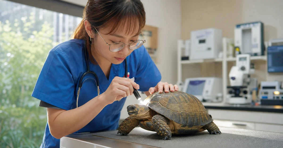 獸醫師為烏龜進行健康檢查