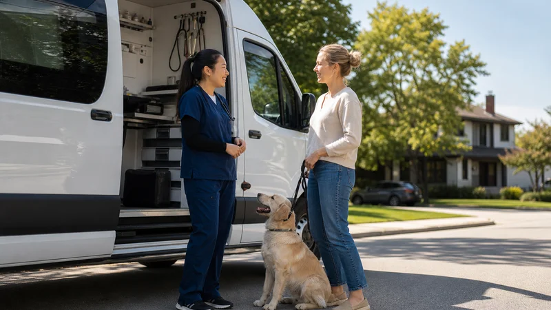 A mobile veterinary clinic set up on a residential street, representing Toronto's city-run SNYP subsidised spay/neuter program